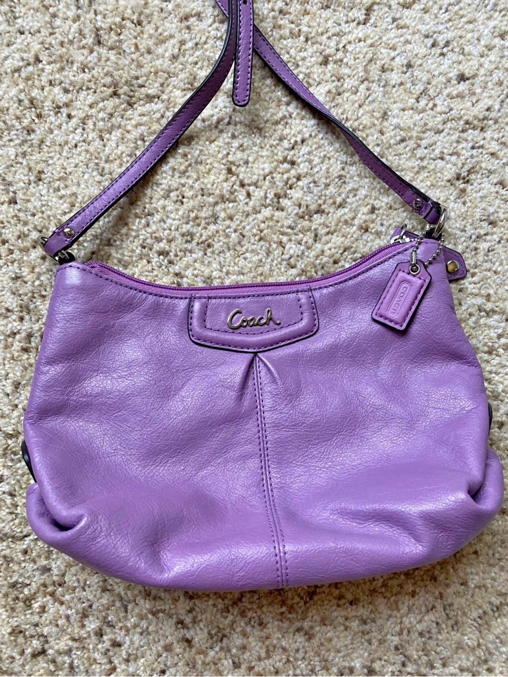 Coach Lavender Leather Shoulder Bag with Logo Trim
